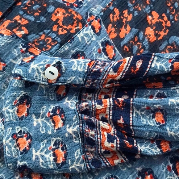 Free People Caravan Patchwork Printed Button Front Rayon Blouse Size Medium - Picture 14 of 15